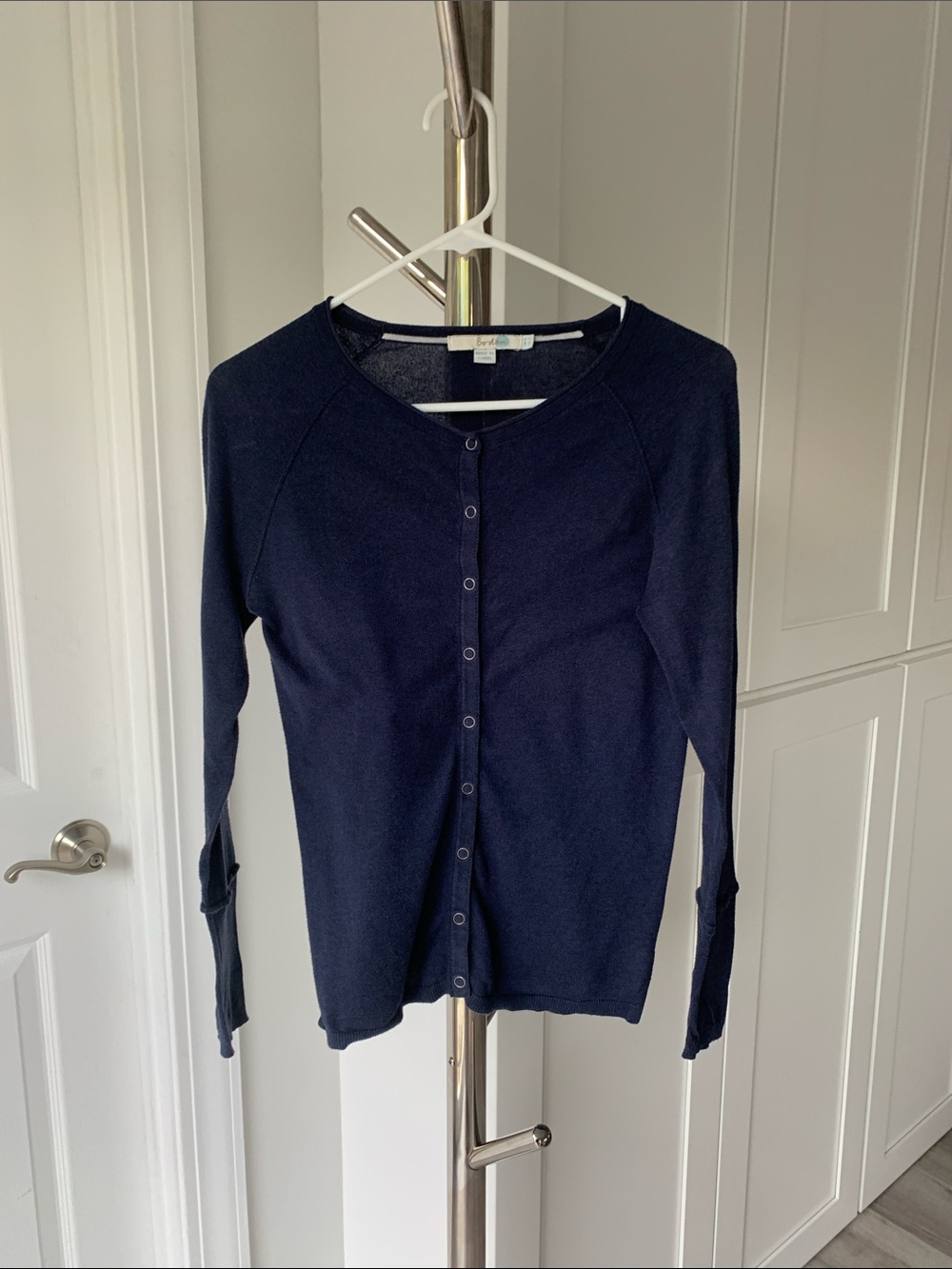 Boden Navy Button-Down Crewneck Cardigan